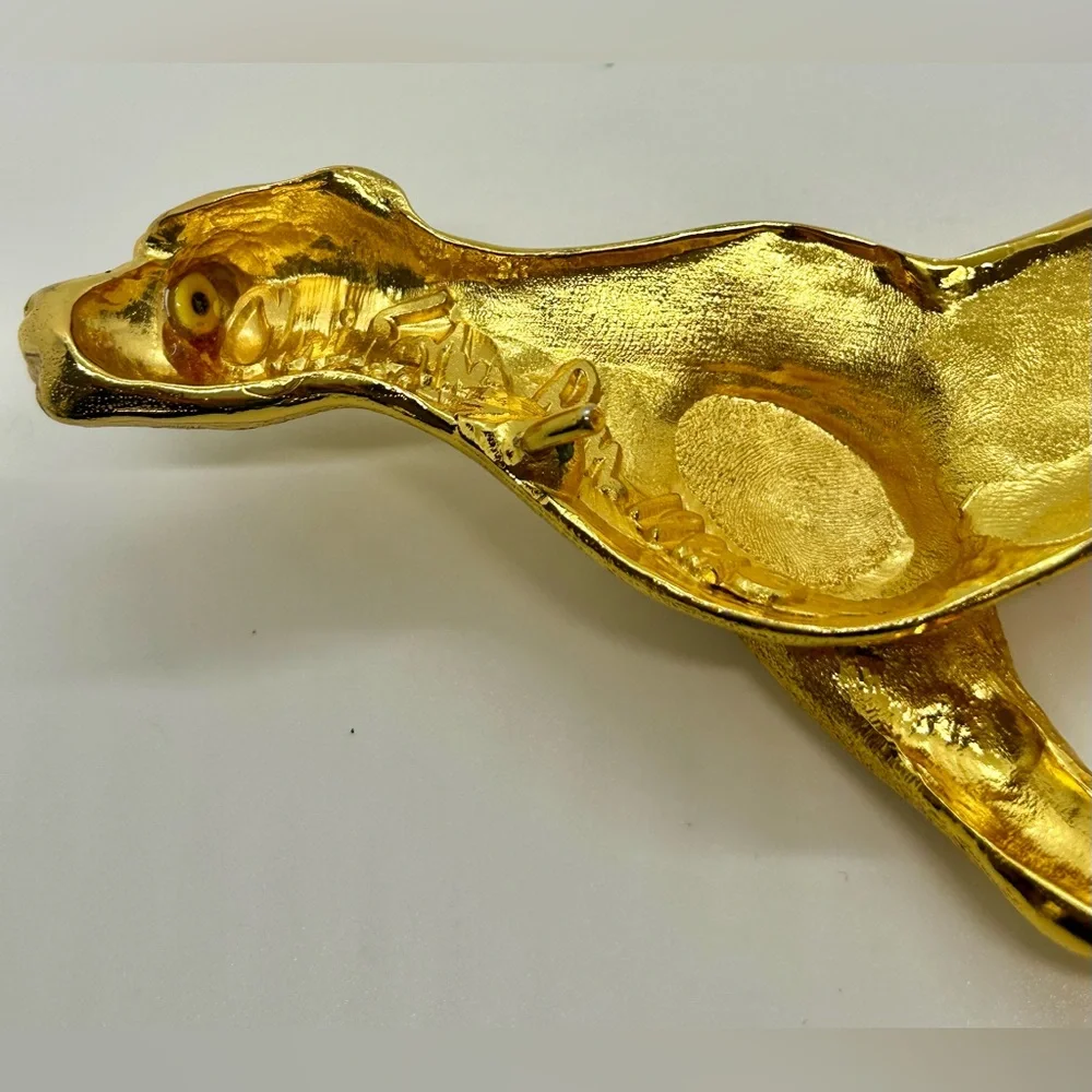 Christopher Ross Gold Cheetah Vintage Belt Buckle & Metallic Gold Leather Belt